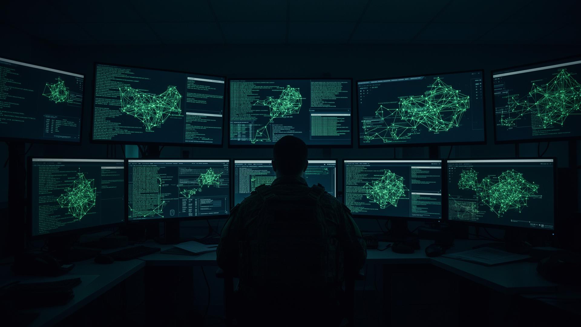 Mission Support cyber operations centre at night