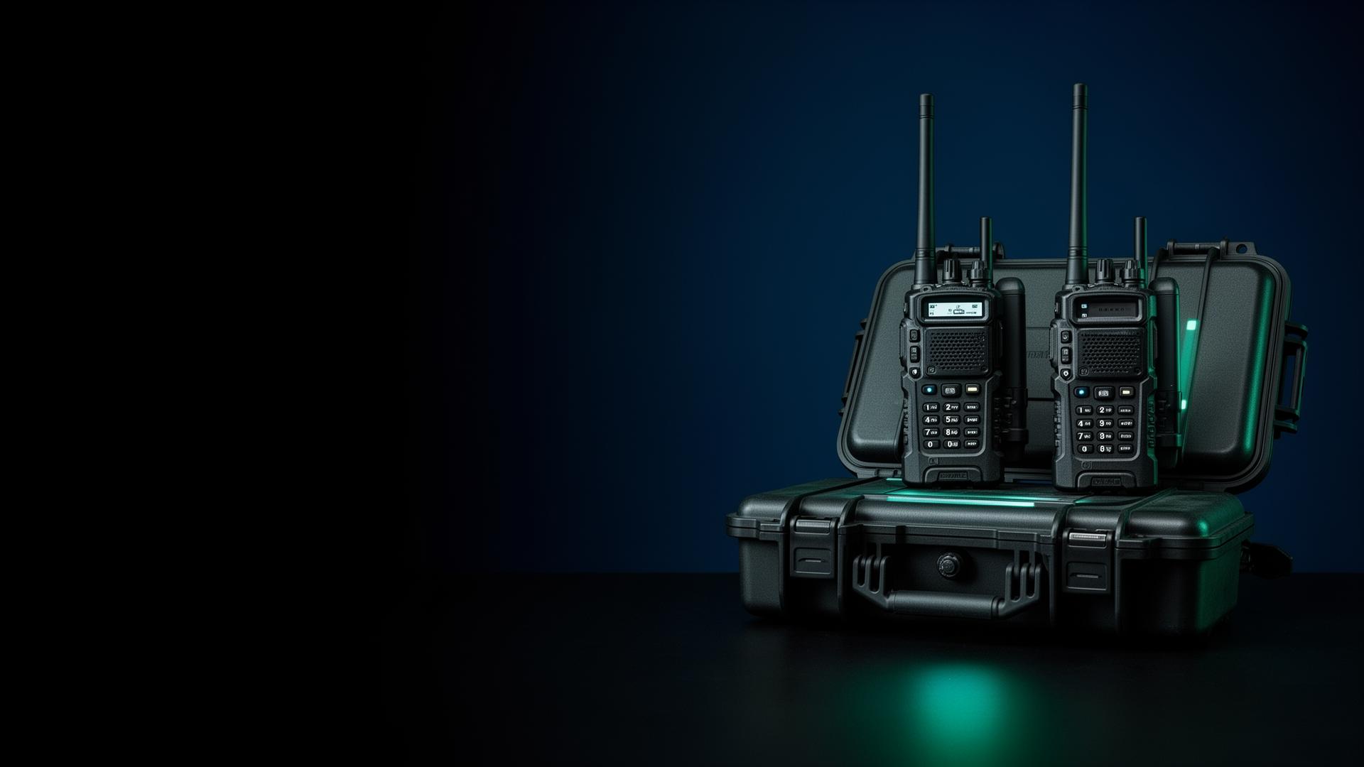 Hardened encrypted communications equipment — secure radio handsets and tactical comms case